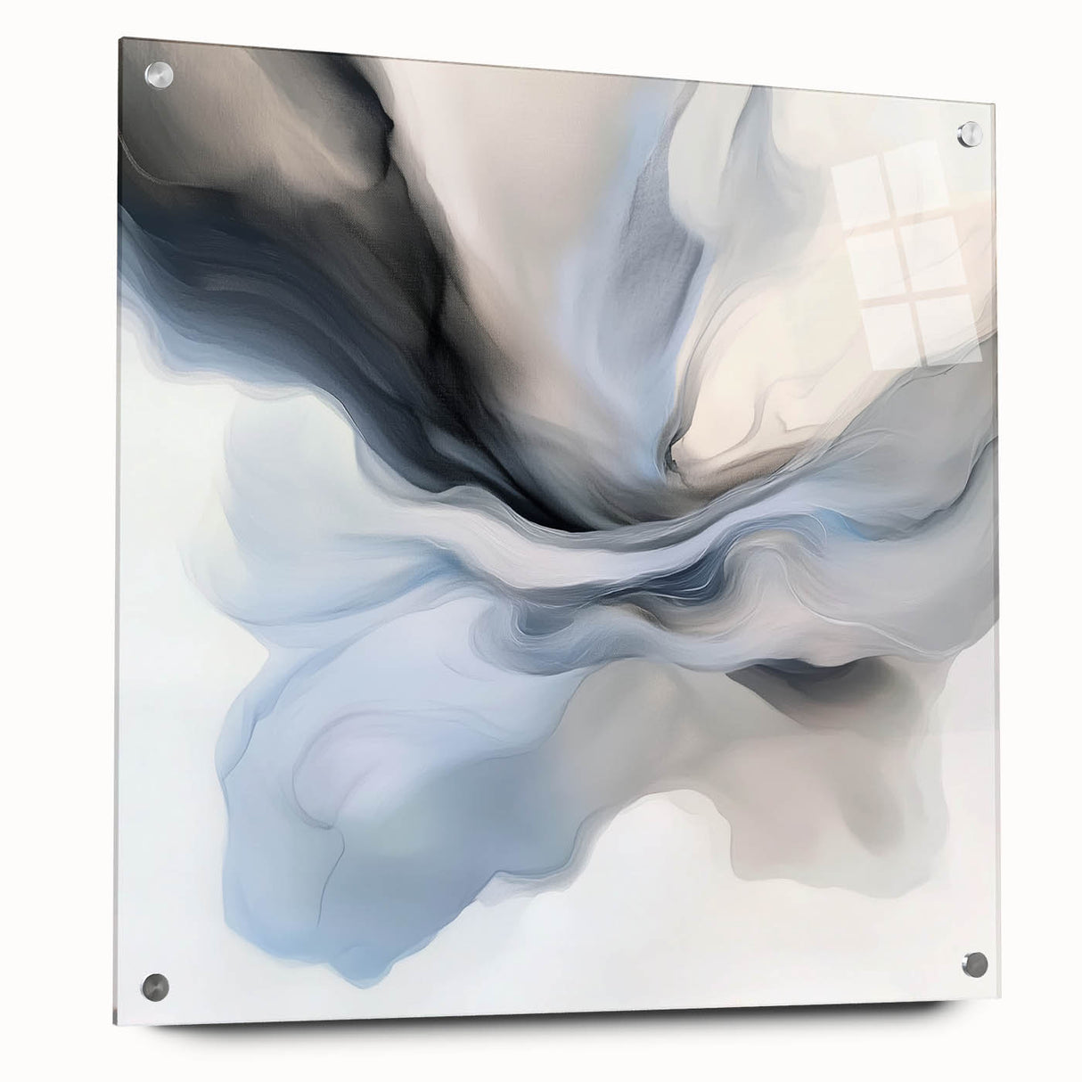 Minimalist Abstract Wall Art – Cloud Bloom in Gray, Blue & White