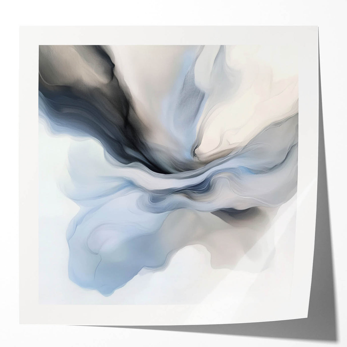 Minimalist Abstract Wall Art – Cloud Bloom in Gray, Blue & White