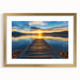 Gold landscape bridge frame with a white mat, showcasing an elegant front view of a framed art piece, perfect for enhancing home decor aesthetics.