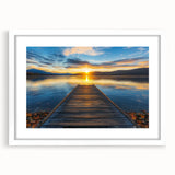 White landscape bridge frame with mat, showcasing a modern design suitable for home decor. The frame highlights the artwork's vibrant colors and intricate details, ideal for enhancing any living space or office environment.