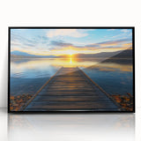 Framed acrylic artwork of a scenic landscape bridge, showcasing vibrant colors and intricate details. The black frame enhances the visual impact of this stunning piece, perfect for home decor.