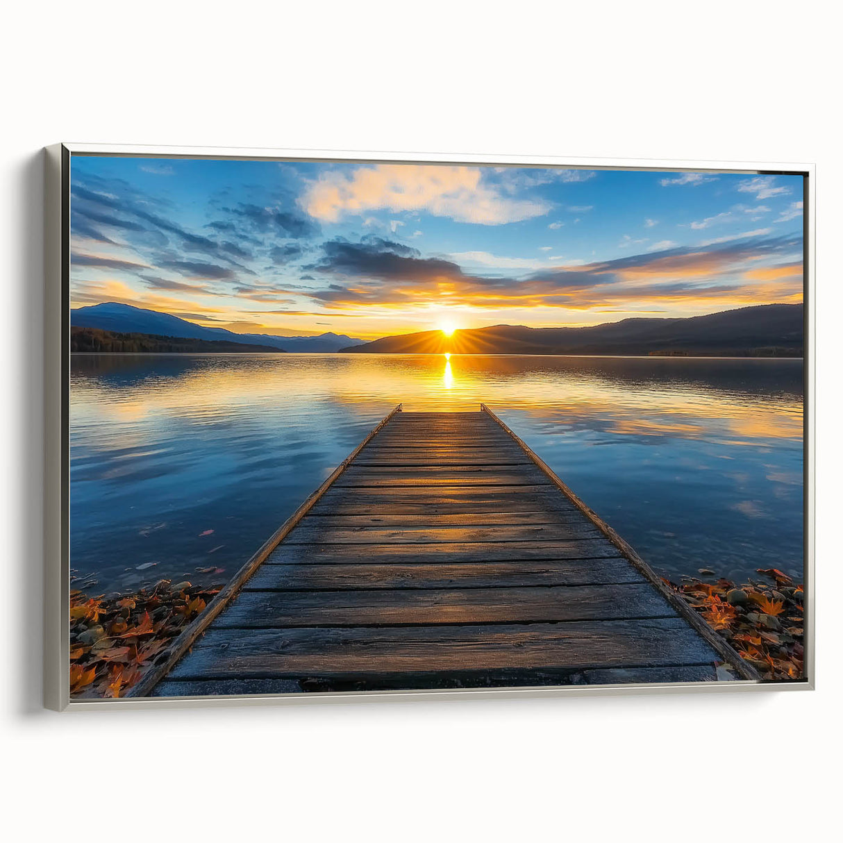 Framed landscape bridge canvas art with a silver frame, showcasing a serene natural scene, perfect for modern home decor and art enthusiasts. Ideal for enhancing living spaces with a touch of elegance and tranquility.