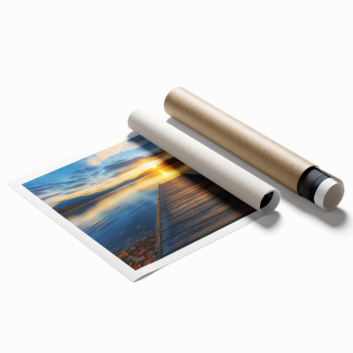 Landscape bridge rolled print showcasing a serene river scene with vibrant colors and intricate details, packaged securely for safe delivery. Perfect for home decor.