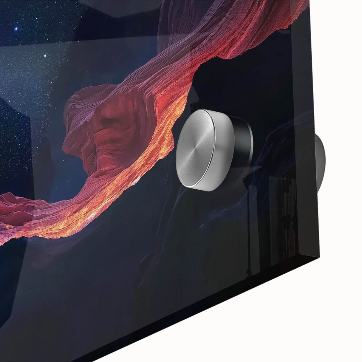 Close-up of vibrant acrylic landscape art depicting colorful canyons, showcasing intricate details and textures, ideal for home decor and art enthusiasts.