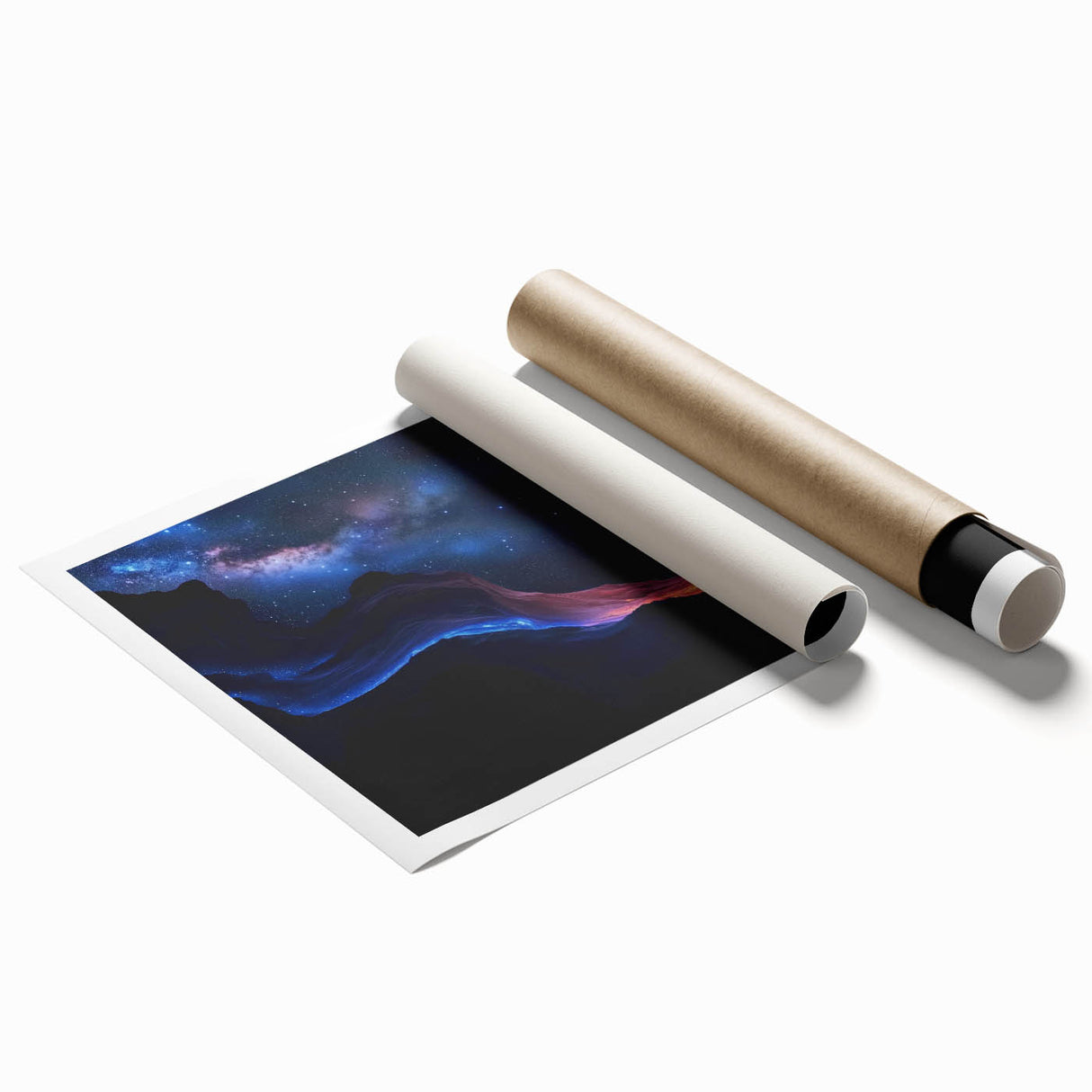 Stunning landscape print showcasing vibrant canyons in warm earth tones, rolled for easy transport and display, perfect for home or office decor.