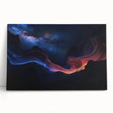 Stretched canvas artwork depicting a stunning landscape of colorful canyons, showcasing vibrant reds and oranges against a blue sky, perfect for home decor.