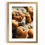 Extra large abstract art print featuring rich textured autumn colors in a gold frame, ideal for living room decor.