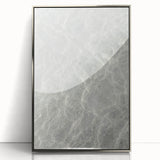 Mid-century modernist art deco poster featuring geometric shapes in pastel shades on a silver-framed acrylic print.