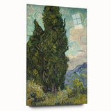 Large abstract wall art print on acrylic glass featuring swirling blue and yellow tones.