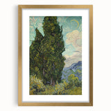 Abstract art print featuring swirling blue and yellow tones on a framed canvas, suitable for bedroom or dining room decor.