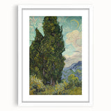 Textured abstract art print depicting swirling shades of blue and yellow on a white framed canvas, ideal for bedroom art.