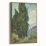 Framed canvas featuring a vintage-style landscape painting with muted earth tones, ideal for bedroom wall art.