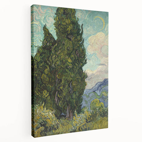 Vincent van Gogh-inspired painting on stretched canvas featuring swirling blue and yellow tones.