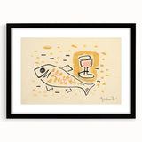 Modern Wall Art: Abstract Still Life with Fish and Wine Glass Design
