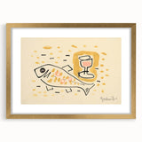 Modern Wall Art: Abstract Still Life with Fish and Wine Glass Design