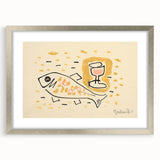 Modern Wall Art: Abstract Still Life with Fish and Wine Glass Design