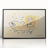 Modern Wall Art: Abstract Still Life with Fish and Wine Glass Design