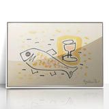 Modern Wall Art: Abstract Still Life with Fish and Wine Glass Design