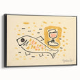 Modern Wall Art: Abstract Still Life with Fish and Wine Glass Design