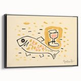 Modern Wall Art: Abstract Still Life with Fish and Wine Glass Design