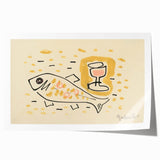 Modern Wall Art: Abstract Still Life with Fish and Wine Glass Design