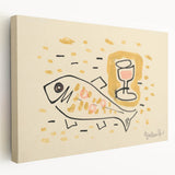 Modern Wall Art: Abstract Still Life with Fish and Wine Glass Design