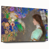 Modern Wall Art: Portrait with Vibrant Floral Surroundings in Soft Hues