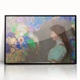 Modern Wall Art: Portrait with Vibrant Floral Surroundings in Soft Hues