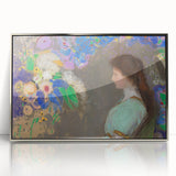 Modern Wall Art: Portrait with Vibrant Floral Surroundings in Soft Hues