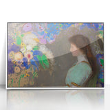 Modern Wall Art: Portrait with Vibrant Floral Surroundings in Soft Hues