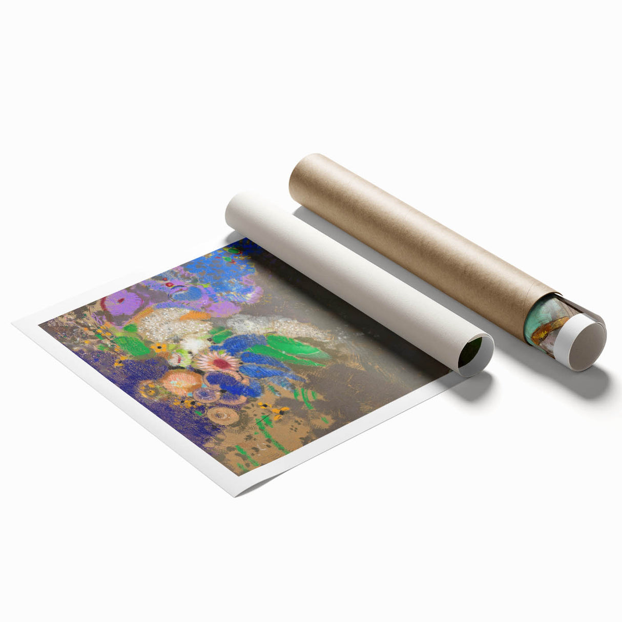 Modern Wall Art: Portrait with Vibrant Floral Surroundings in Soft Hues