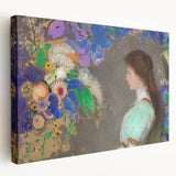 Modern Wall Art: Portrait with Vibrant Floral Surroundings in Soft Hues