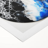 Rolled canvas print showcasing an abstract geometric design in vibrant colors, featuring sharp lines and shapes, ideal for modern home decor. Packaged securely in a protective cardboard tube for safe delivery.