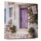 Large abstract wall art of a Greek door design in muted earth tones on acrylic glass.