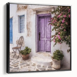 Black and white framed canvas of a vintage Greek door design, suitable for bedroom wall art.