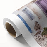 Art Deco style poster featuring a Greek door architecture in muted beige and white tones on rolled canvas.