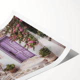 Extra large rolled print featuring line art flowers and Greek architecture, ideal for large living room wall art.