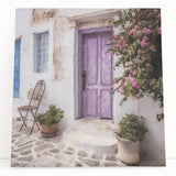 Black and white photo of a Greek architecture door on stretched canvas, suitable as large kitchen wall art or bedroom decor.