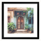 Extra large colorful art print of an abstract Indian door design in vibrant colors on a textured canvas.