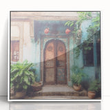 Art deco style poster featuring an intricate Indian door design in white and gold tones, framed acrylic.