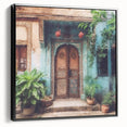 Black and white framed canvas featuring a vintage poster art style Indian door, ideal for bedroom wall decor.