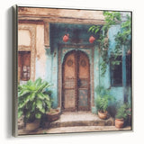 Framed canvas of a vintage Indian door in silver, ideal for adding a cultural touch to living room decor.