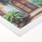 Art deco poster of an ornate Indian door in earthy tones on rolled canvas, suitable for dining room decor.