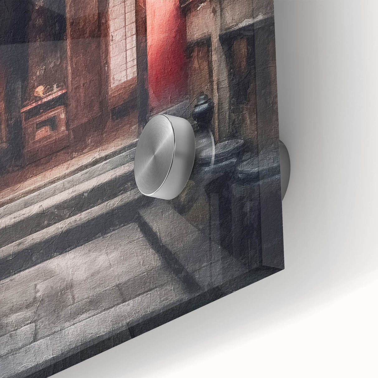 Mid-century modernist large abstract wall art of a Japanese door design in muted earth tones, ideal for dining room art.
