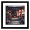 Extra large abstract art print featuring a colorful, textured depiction of a Japanese door, framed in black.