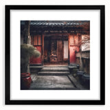 Extra large abstract art print featuring a colorful, textured depiction of a Japanese door, framed in black.