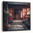 Black and white framed canvas featuring a vintage Japanese door design, ideal for bedroom wall decor.