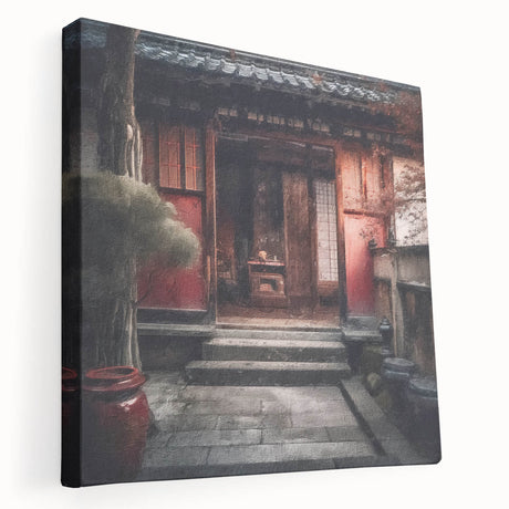 Large canvas print depicting a traditional Japanese door in earth tones, suitable for kitchen wall art.