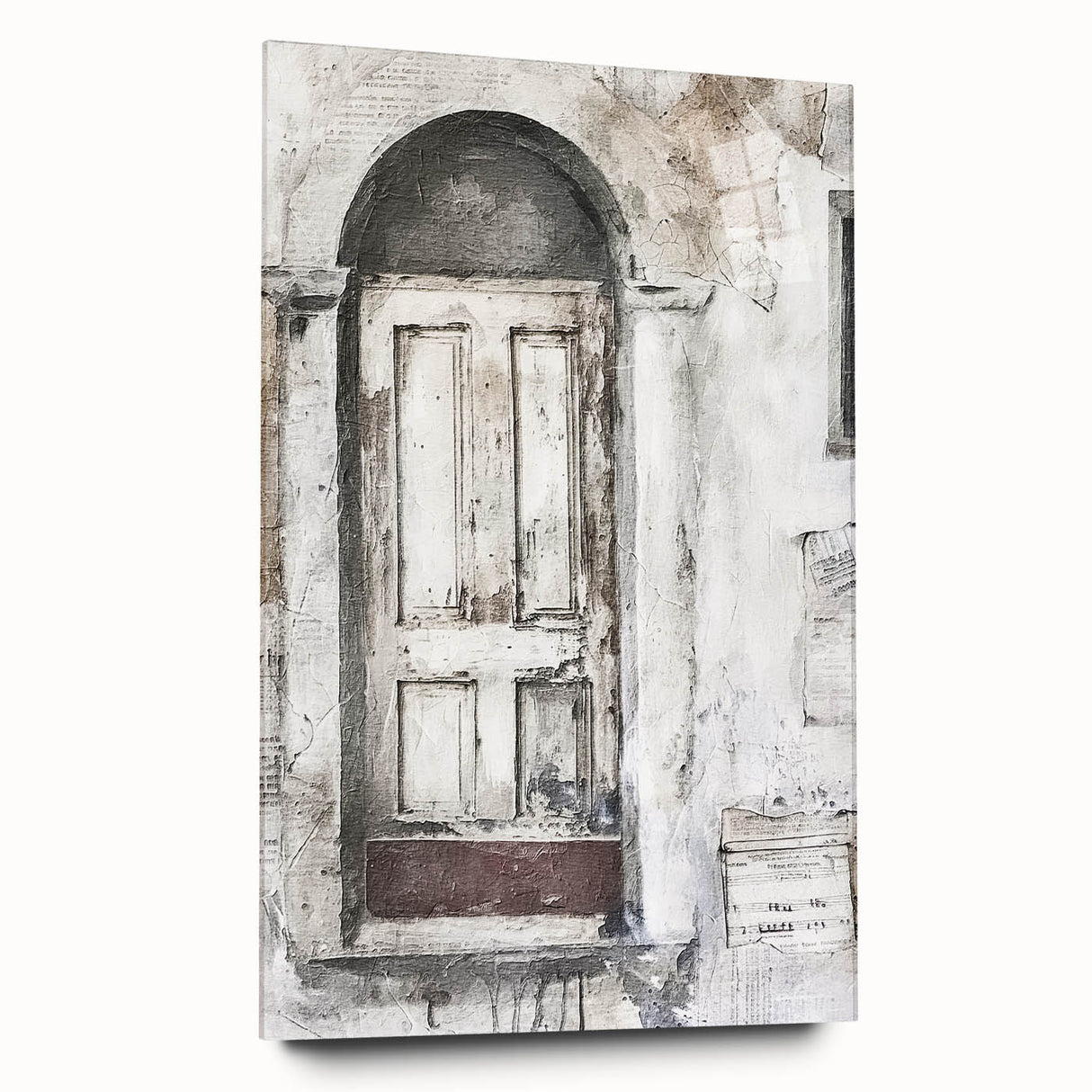 Acrylic print of a rustic Italian door in earthy tones, ideal for bedroom or dining room art.