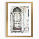 Extra large abstract art print featuring a rustic Italian door design in earthy tones on a textured canvas.